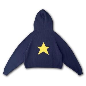 vwoollo Navy Blue Star knit hoodie